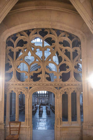 Detail of the stone carvings inside the cathedral of the city of Dieppe in Franceの写真素材