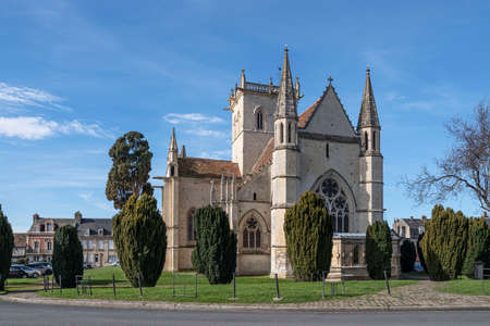 Exterior architecture of the church of Dives-sur-Mer in Normandy, Franceの写真素材