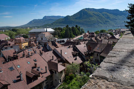 View on the roofs of the city of Annecy in the Alps in Franceの写真素材