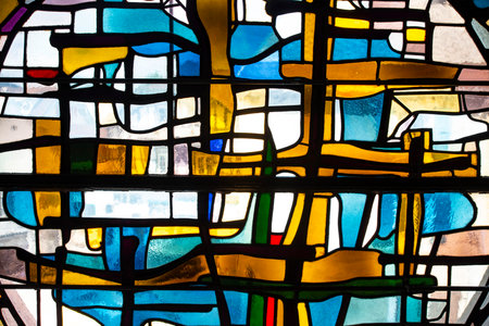 Detail of an abstract stained glass window in a churchの写真素材