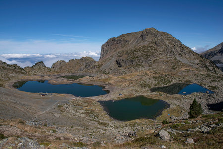 Lake Robert in the mountains of Chamrousse in the Alps in Franceの写真素材