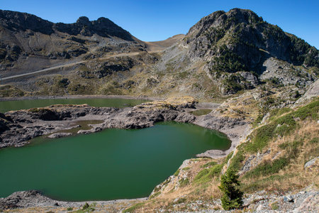 Lake Robert in the mountains of Chamrousse in the Alps in Franceの写真素材
