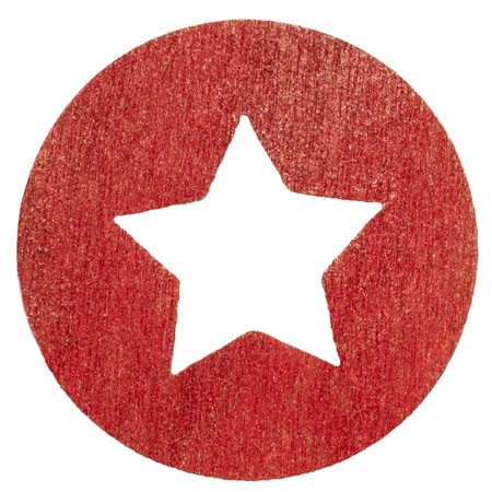 Christmas decoration with a star carved on a wooden roundの写真素材
