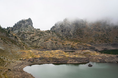 Lake Robert in the mountains of Chamrousse in the Alps in Franceの写真素材
