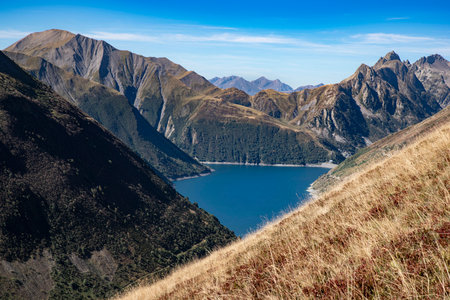 Mountain lake in summer in the Alps in Franceの写真素材