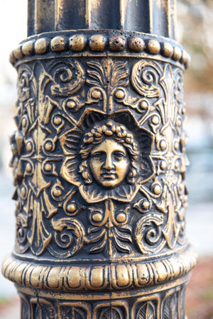 Detail of a street lamp post sculpture in the streets of Paris, Franceの写真素材