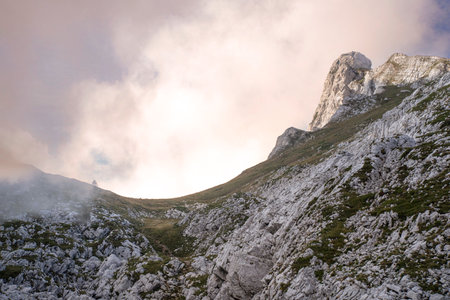 Mountain landscape in summer with clouds and rocksの写真素材