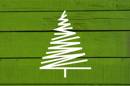 Illustration of a white fir tree on a green wood backgroundの写真素材