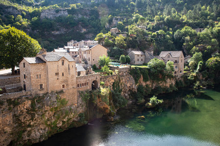 Village of Saint Chely du Tarn in the Gorges du Tarn in Franceの写真素材