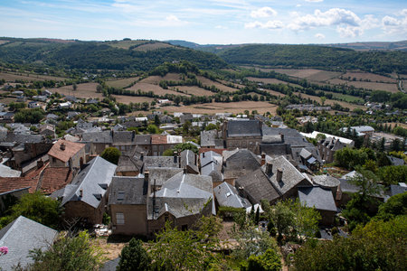 Architecture and landscape of Aveyron in France, with stone housesの写真素材