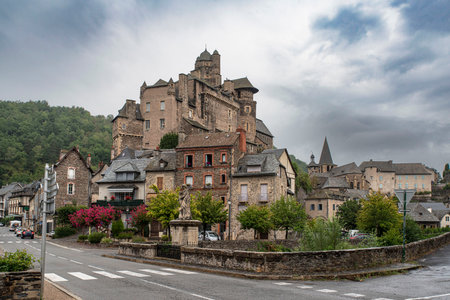 Architecture of the town of Estaing in the Lot valley in Aveyron, Franceの写真素材