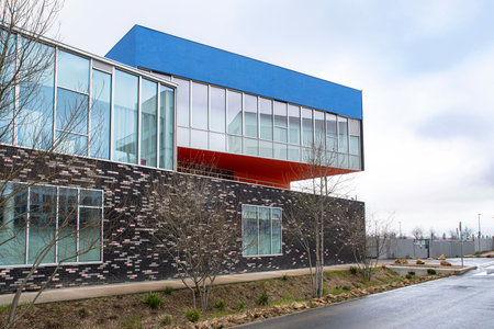 Detail of the exterior facade of a modern buildingの写真素材