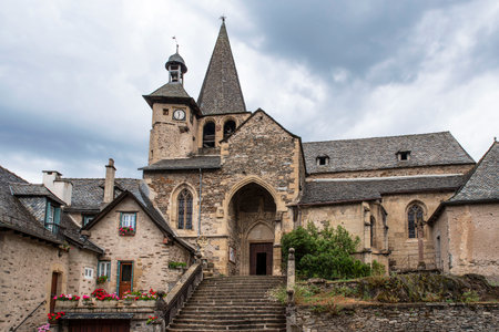 Old church in the town of Estaing in Aveyron on the way to Compostela in Franceの写真素材