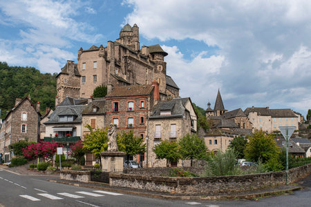 Panorama of the town of Estaing in the Averon in France, an old picturesque stone villageの写真素材