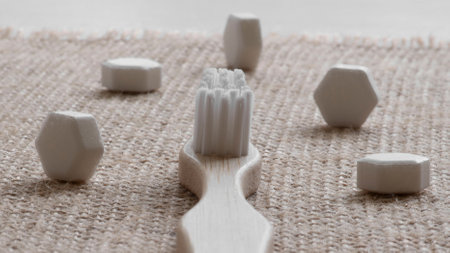 White solid toothpaste tablet with bamboo toothbrushの写真素材
