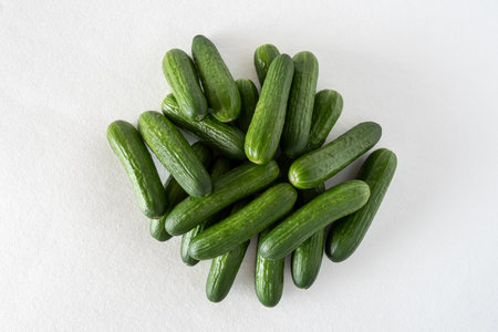 Close-up of cucumbers on a white backgroundの写真素材