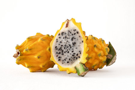Close-up of yellow dragon fruit or pitayaの写真素材