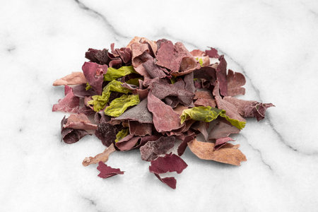 Close-up of dried and fresh edible seaweed for a mealの写真素材