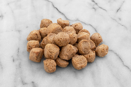 Close-up of dehydrated soya chunksの写真素材