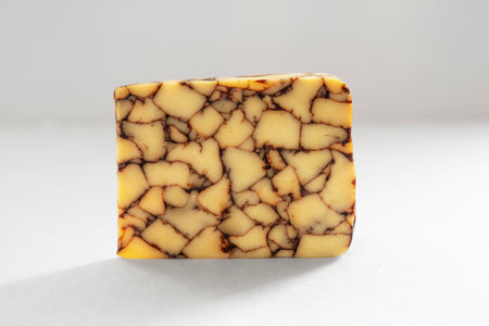 Slice of Irish cheese, cheddar with brown beer marblingの写真素材