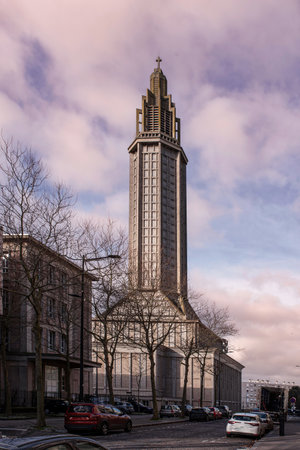 Le Havre, France - February 27, 2024: modern Saint Joseph church in the city of Le Havre, Franceのeditorial素材