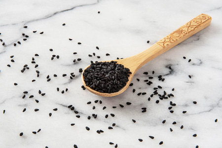 Close-up of black cumin seedsの写真素材
