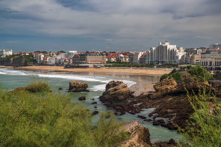 Beach and town of Biarritz in the Basque country in Franceの写真素材