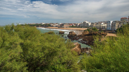 Beach and town of Biarritz in the Basque country in Franceの写真素材