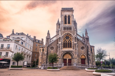 Sainte-EugÃ©nie church in the town of Biarritz in the Basque country in Franceの写真素材