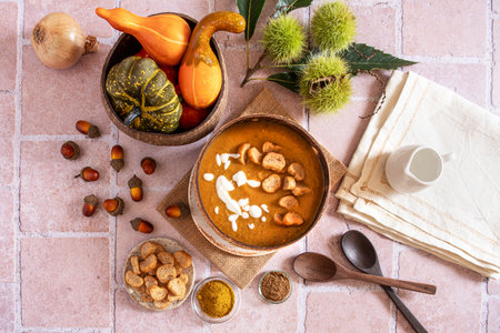 Seasonal soup with autumn vegetablesの写真素材