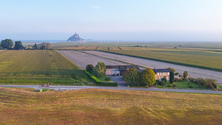 Aerial view of Mont-Saint-Michel in Normandy, Franceの写真素材