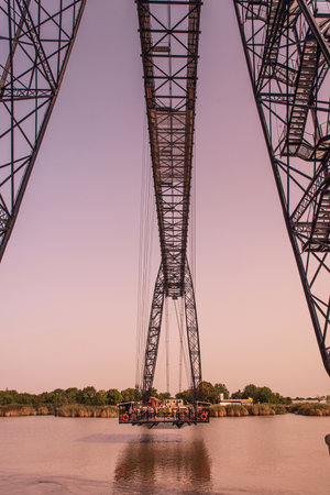 Transporter bridge crossing a river in Rochefort, Charente, Franceの写真素材