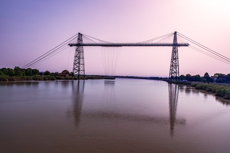 Transporter bridge crossing a river in Rochefort, Charente, Franceの写真素材