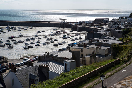 Landscape of the town of Granville in Normandy in France, the port, houses and the seaの写真素材