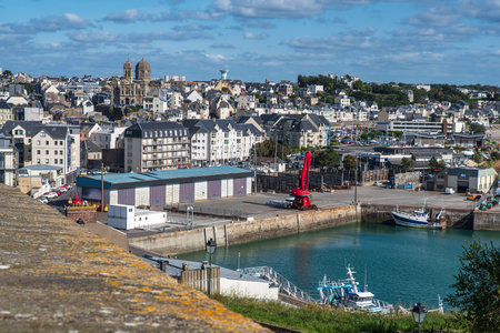Granville in Normandy, France, with its houses and view over the rooftopsの写真素材