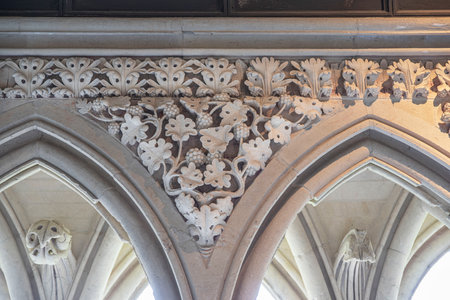 Detail of the sculptures in the cloister of Mont Saint-Michel Abbey in Normandy, Franceの写真素材