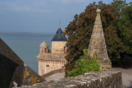 Detail of the architecture of Mont Saint-Michel in Normandy, Franceの写真素材
