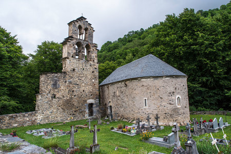 Catholic chapel of the Templars at d'Aragnouet in the Pyrenees, Franceの写真素材