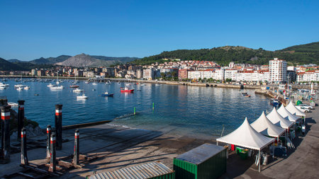 Architecture and seafront in the town of Castro Urdiales in Spainの写真素材