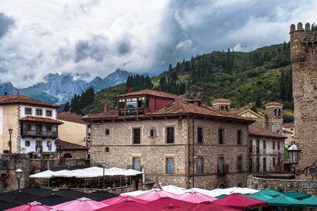 Typical medieval architecture of Cantabria in Spain in the town of Potes, picturesque old houses