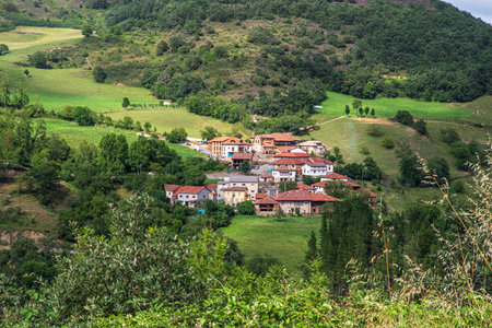 Rural mountain village in Spain in the Picos de Europa National Parkの写真素材