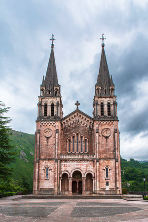 Exterior of the Covadonga basilica in Asturias, Spainの写真素材