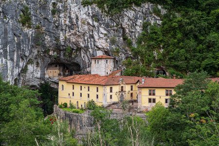 Monastery and cave of Covadonga in Asturias in Spainの写真素材