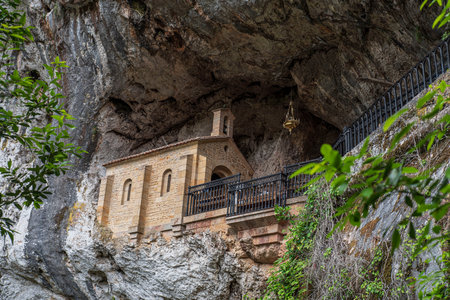 Chapel and cave of Covadonga in Asturias in Spainの写真素材
