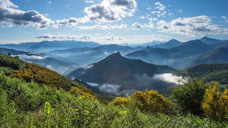 Typical landscape of the Picos de Europa National Park in Spain in summer with beautiful vegetationの写真素材