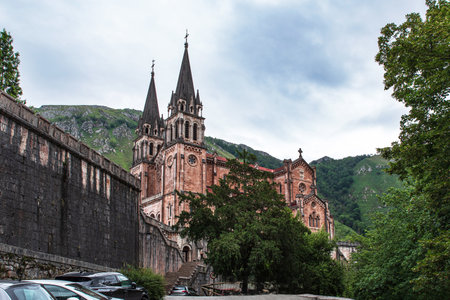 Exterior of the Covadonga basilica in Asturias, Spainの写真素材