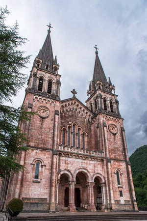 Exterior of the Covadonga basilica in Asturias, Spainの写真素材