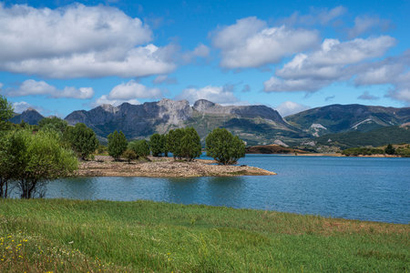 Mountain lake in Spain in the Picos de Europa Park in Cantabriaの写真素材