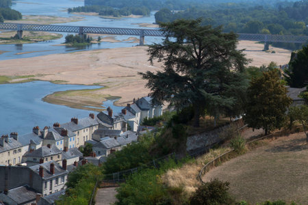 Panorama of the town of Saumur on the banks of the Loire River, in France in the Loire Valleyの写真素材