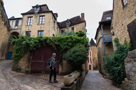 Town center of Sarlat in France, with its old stone housesの写真素材